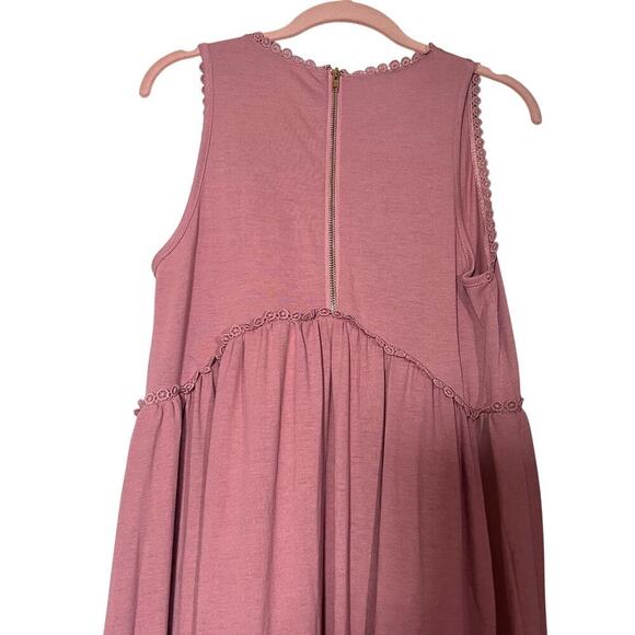 Women’s Muave Maxi Dress Size Medium High Neck Slits Babydoll Lightweight Boho - Picture 6 of 6